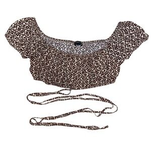 Streetwear Society Retro Floral Mini Crop Top Brown and Tan